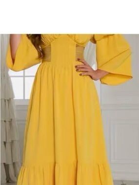 Sunshine Yellow Long-Sleeve Maxi Dress with Statement Sleeves